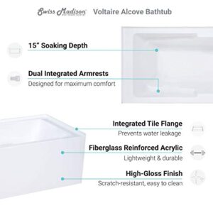 Swiss Madison Well Made Forever SM-AB549 Voltaire Alcove Tub 54" x 30" with Armrest in Glossy White