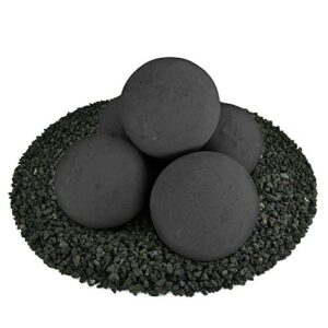 ceramic fire balls | set of 5 | modern accessory for indoor and outdoor fire pits or fireplaces – brushed concrete look | midnight black, 6 inch