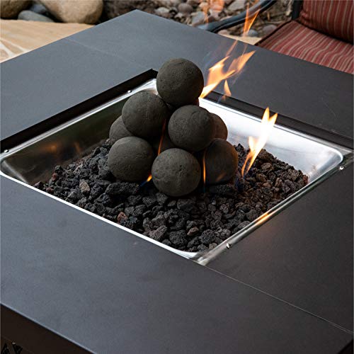 Ceramic Fire Balls | Set of 5 | Modern Accessory for Indoor and Outdoor Fire Pits or Fireplaces – Brushed Concrete Look | Midnight Black, 6 Inch