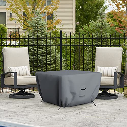 Covers & All Square Fire Pit Cover 12 Oz Heavy Duty PVC Coating Waterproof Outdoor Patio Furniture Table Cover with Air Pockets & Drawstring for Snug Fit. (36" L x 36" W x 12" H, Grey)