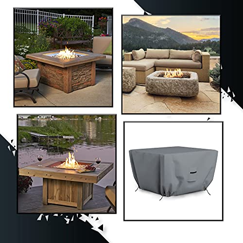 Covers & All Square Fire Pit Cover 12 Oz Heavy Duty PVC Coating Waterproof Outdoor Patio Furniture Table Cover with Air Pockets & Drawstring for Snug Fit. (36" L x 36" W x 12" H, Grey)