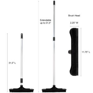 ForPro Professional Collection Extendable Salon Broom, Non-Scratch Rubber Bristles, Aluminum Handle Adjustable to 51.5”, Ideal for Pet Hair, Lint, Dust, Dirt, Black