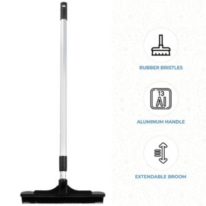 ForPro Professional Collection Extendable Salon Broom, Non-Scratch Rubber Bristles, Aluminum Handle Adjustable to 51.5”, Ideal for Pet Hair, Lint, Dust, Dirt, Black