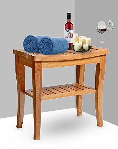 House Ur Home Shower Bench Seat Wooden Spa Bath Deluxe Organizer Stool with Storage Shelf for Seating Chair Perfect for Indoor Or Outdoor - Plus Free Value Gift Including