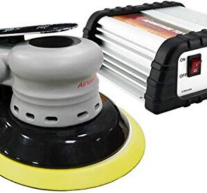 AirVANTAGE Palm-Style, Industrial-Grade Electric Sander Kit with Power Supply CENTRAL-VACUUM with Low-Profile Pad (6": 3/32- Hook & Loop)