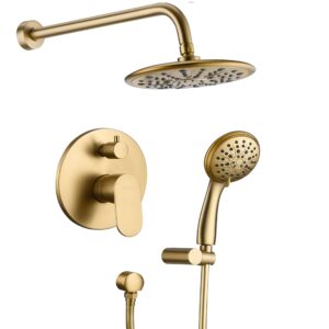 gabrylly shower system, shower faucet set complete with high pressure 8" rain shower head and handheld shower set, wall mounted rainfall shower fixtures with valve and diverter, brushed nickel