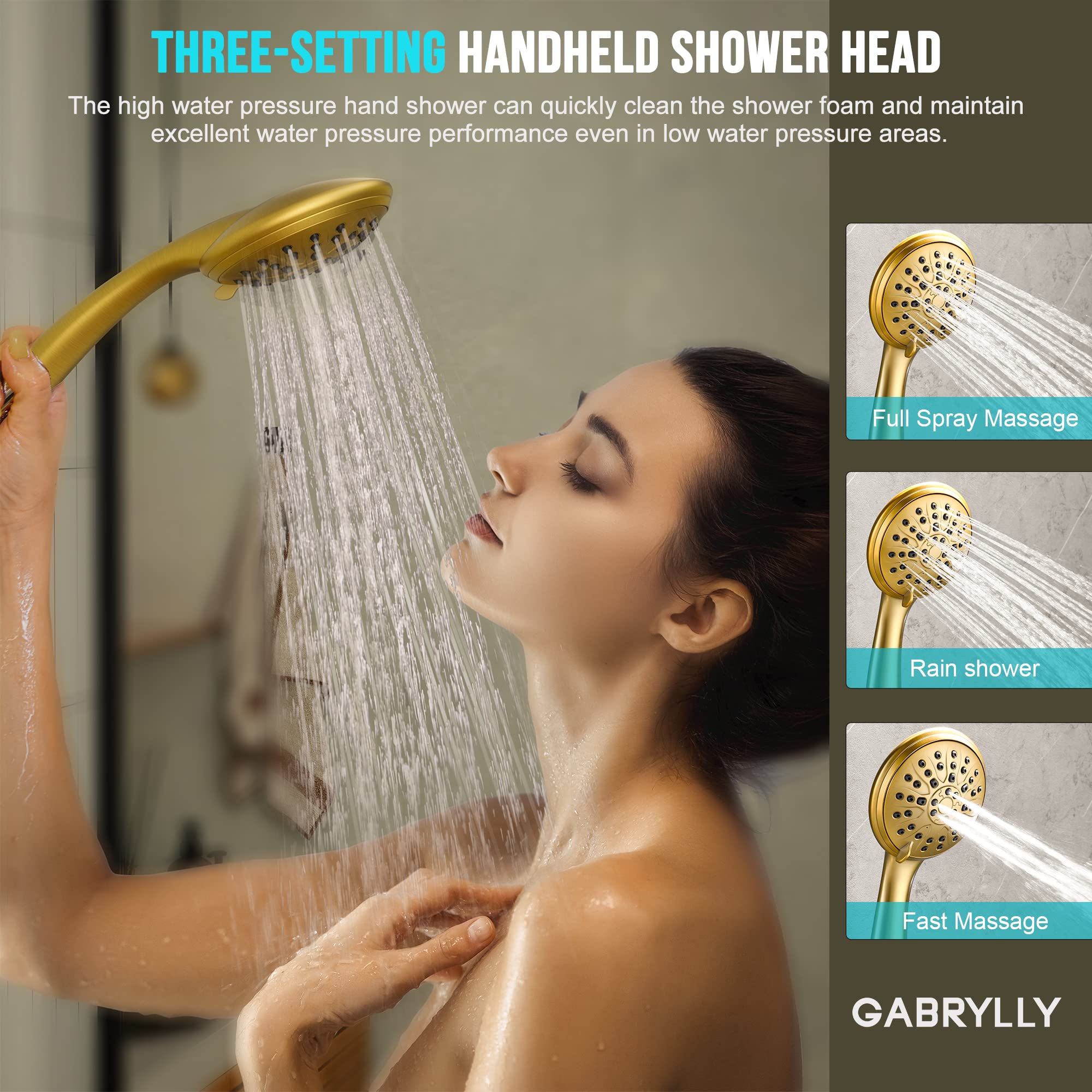 GABRYLLY Shower System, Shower Faucet Set Complete with High Pressure 8" Rain Shower head and Handheld Shower Set, Wall Mounted Rainfall Shower Fixtures with Valve and Diverter, Brushed Nickel