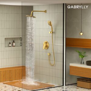 GABRYLLY Shower System, Shower Faucet Set Complete with High Pressure 8" Rain Shower head and Handheld Shower Set, Wall Mounted Rainfall Shower Fixtures with Valve and Diverter, Brushed Nickel