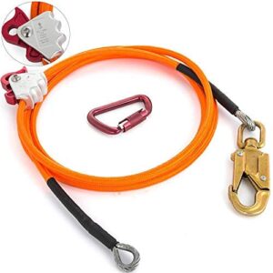 Happybuy Steel Wire Core Flip Line Kit 1/2" X 8' Wire Core Flipline with Triple Lock Carabiner and Steel Swivel Snap Wire Core Flipline System for Arborists Climbers Tree Climbers