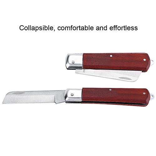 Yosoo Foldable Electrician Knife, RD-70 Stainless Steel Paper Blade Wooden Handle Cable Knife Folding Wire Stripper Knife for Cutting Rubber