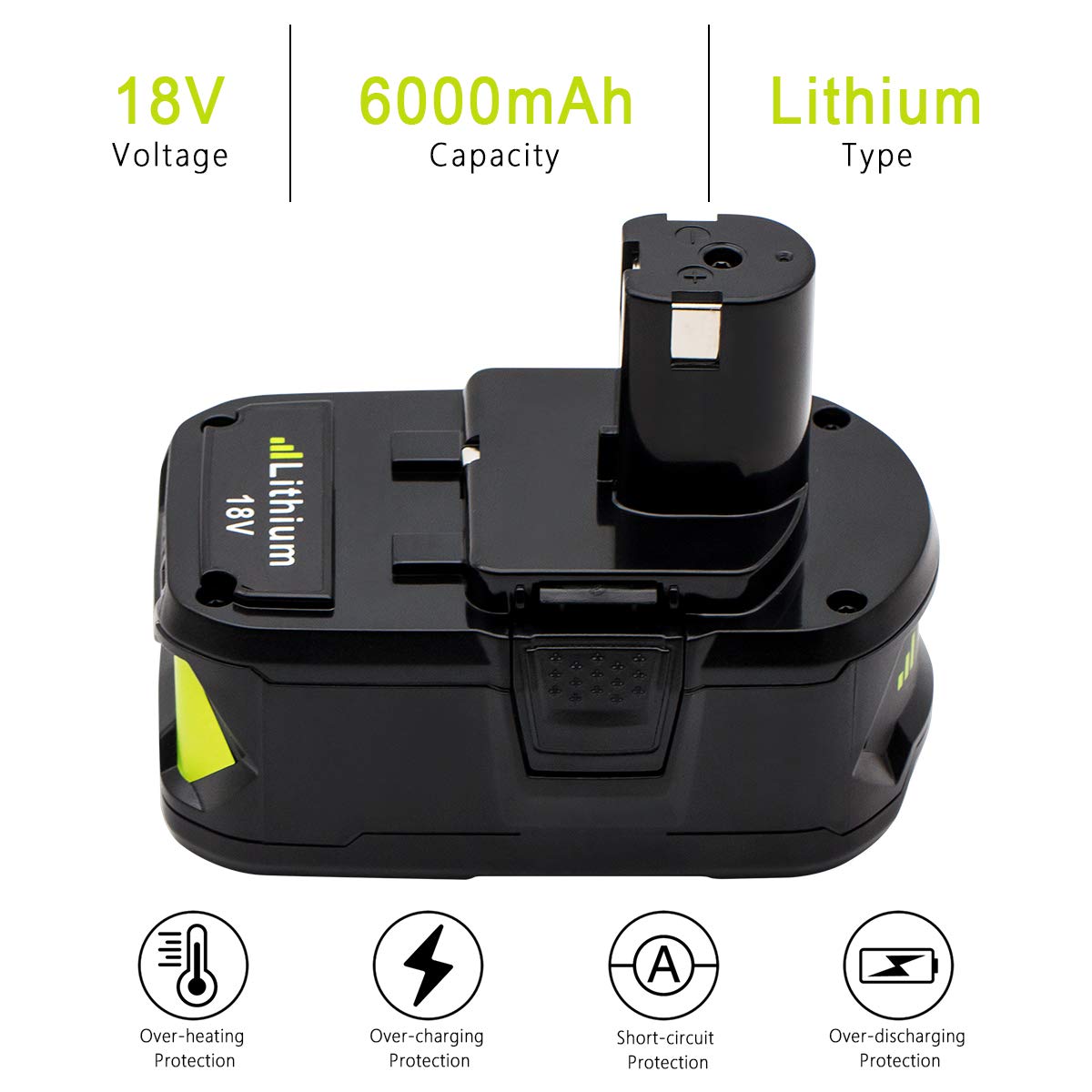 KINGTIANLE 1pack 6.0Ah 18V Replacement Battery for Ryobi 18V Lithium Battery P102 P103 P105 P107 P108 P109 Ryobi ONE+ Cordless Tool