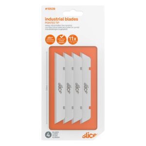 slice 10539 extra long industrial blade, advanced ceramic, ideal for insulation, batting, foam, finger-friendly safety blade; lasts 11x longer than metal, pointed tip (4 pack)