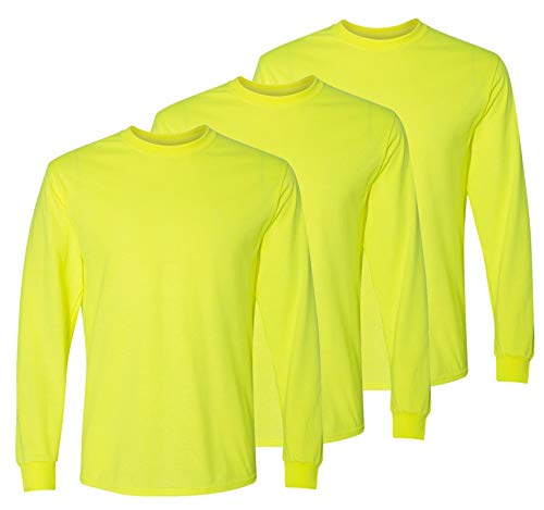 NEWFABLE Safety High Visibility Long Sleeve Construction Work Shirts Pack for Men Safety Green L