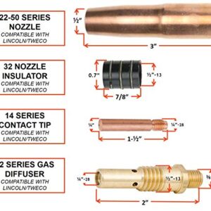 250 Amp MIG Torch Compatible with Lincoln/Tweco - 12 Feet Cable - Two-Pin Signal Connector