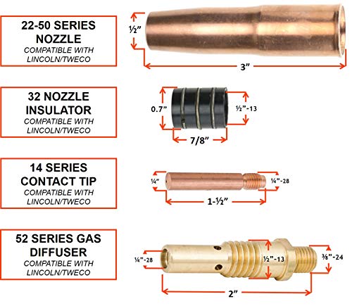 250 Amp MIG Torch Compatible with Lincoln/Tweco - 12 Feet Cable - Two-Pin Signal Connector