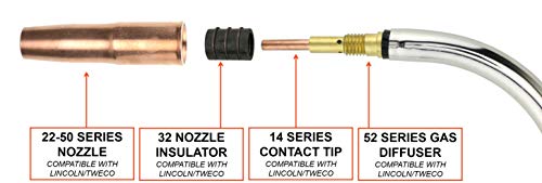 250 Amp MIG Torch Compatible with Lincoln/Tweco - 12 Feet Cable - Two-Pin Signal Connector