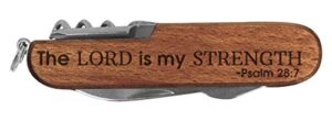 christian gifts for men lord is my strength engraved dark wood 6 function pocket knife dark brown