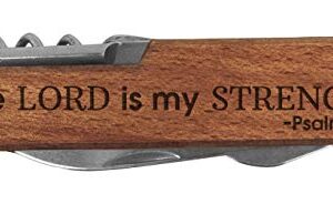 Christian Gifts for Men Lord is My Strength Engraved Dark Wood 6 Function Pocket Knife Dark Brown