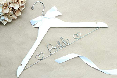 Bridal Hanger with Hearts, Wedding Hanger, White