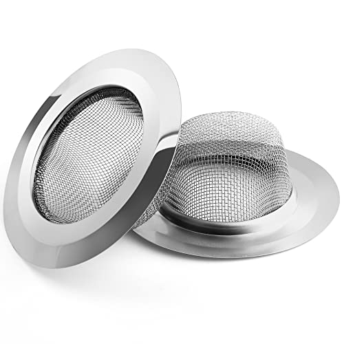 LotFancy Kitchen Sink Strainer, 2Pcs Stainless Steel Mesh Drain Strainer, Large Wide Rim 4.5" Diameter, 1.5" Deep Drain Screen, Anti Clogging