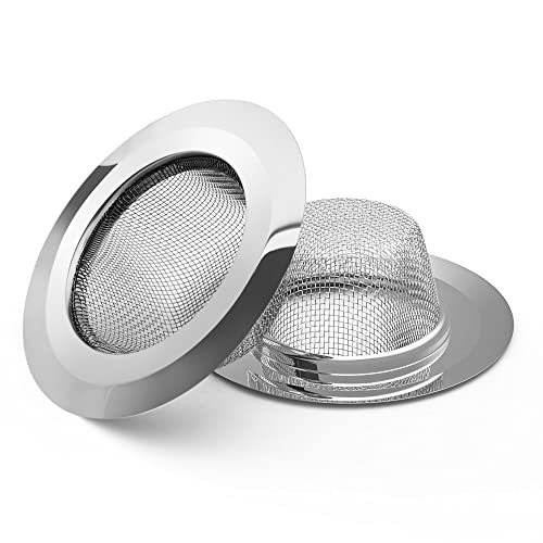 LotFancy Kitchen Sink Strainer, 2Pcs Stainless Steel Mesh Drain Strainer, Large Wide Rim 4.5" Diameter, 1.5" Deep Drain Screen, Anti Clogging