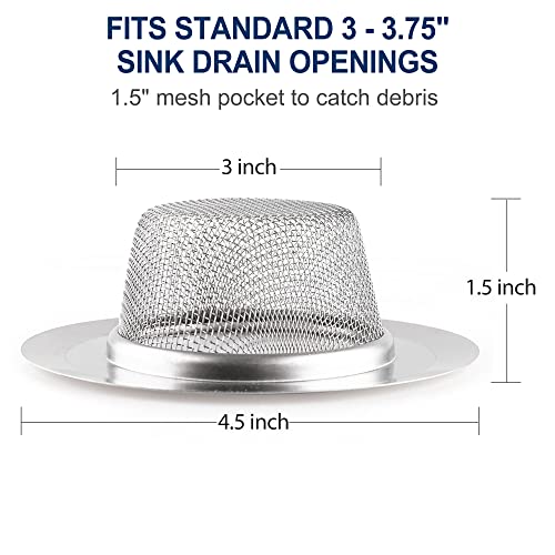 LotFancy Kitchen Sink Strainer, 2Pcs Stainless Steel Mesh Drain Strainer, Large Wide Rim 4.5" Diameter, 1.5" Deep Drain Screen, Anti Clogging