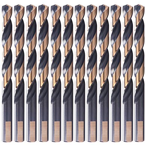12 PCS 5/16" HSS Black and Gold Coated Twist Drill Bits, Metal Drill, Ideal for Drilling on mild Steel, Copper, Aluminum, Zinc Alloy etc. Pack in Plastic Bag