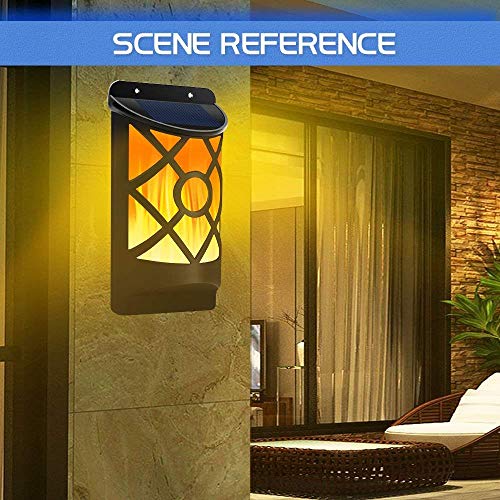 Fitybow Solar Flame Lights Outdoor, Waterproof Flickering Flame Solar Lights Dark Sensor Auto On/Off 66 LED Solar Powered Wall Mounted Night Lights Lattice Design for Patio Deck Driveway (2Packs)