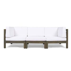 great deal furniture keith outdoor sectional sofa set | 3-seater | acacia wood | water-resistant cushions | gray and white