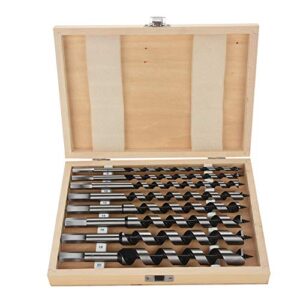 zerone auger drill bit, 8pc carbon steel hex shank brad point drill sds auger spiral wood drilling tool with wooden case, diameter 6mm 8mm 10mm 12mm 14mm 16mm 18mm 20mm