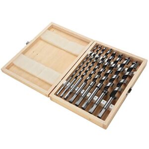 Zerone Auger Drill Bit, 8pc Carbon Steel Hex Shank Brad Point Drill SDS Auger Spiral Wood Drilling Tool with Wooden Case, Diameter 6mm 8mm 10mm 12mm 14mm 16mm 18mm 20mm