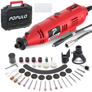 populo power rotary tool kit with flexible shaft, 107 pcs, variable speed engraving tool kit grinder woodworking corded rotary tools drimmer set, for carving sanding cutting polishing, gift for diyer