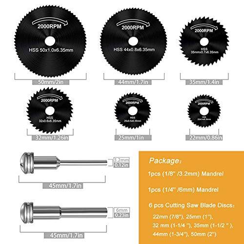 6 Pcs Rotary Drill Saw Blades, Steel Saw Disc Wheel Cutting Blades with 1/8" Straight Shank Mandrel for Dremel Drills Rotary Tools(Power Tools are not Included)