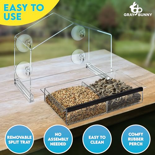 Window Bird Feeders for Outside - Large Bird House Style Window Bird Feeder - Window Bird Feeders with Strong Suction Cups with Drain Holes, Removable Tray, Large Seed Capacity and Rubber Perch