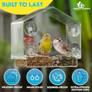 Window Bird Feeders for Outside - Large Bird House Style Window Bird Feeder - Window Bird Feeders with Strong Suction Cups with Drain Holes, Removable Tray, Large Seed Capacity and Rubber Perch