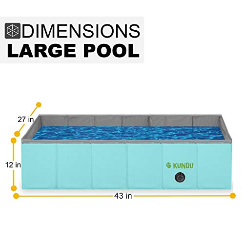 Kundu Rectangular (43" x 27" x 12") Heavy Duty Pets & Kids PVC Outdoor Pool/Bathing Tub - Portable & Foldable - Large