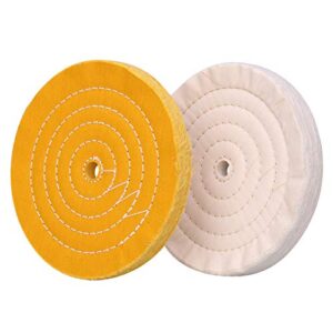 polishing wheel for bench grinder buffing wheel 8 inch white (70 ply) & yellow (42 ply) for buffer polisher with 5/8 inch arbor hole 2 pcs