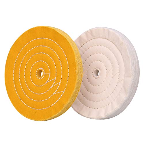 Polishing Wheel for Bench Grinder Buffing Wheel 8 inch White (70 Ply) & Yellow (42 Ply) for Buffer Polisher with 5/8 Inch Arbor Hole 2 PCS