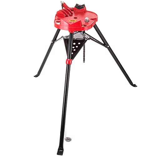 Mophorn 460-6 Tripod Pipe Chain Vise 1/8"-6" Capacity,Pipe Stand Portable Foldable Steel Legs,Pipe Jack Stands w/ Tool Tray, Tripod Stand Chain Vise Ideal for a Variety of Pipe Materials