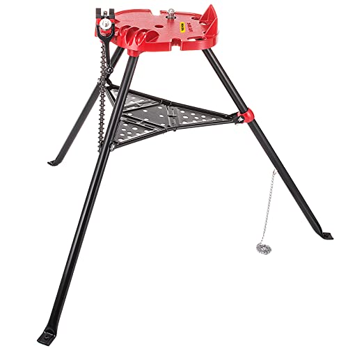 Mophorn 460-6 Tripod Pipe Chain Vise 1/8"-6" Capacity,Pipe Stand Portable Foldable Steel Legs,Pipe Jack Stands w/ Tool Tray, Tripod Stand Chain Vise Ideal for a Variety of Pipe Materials