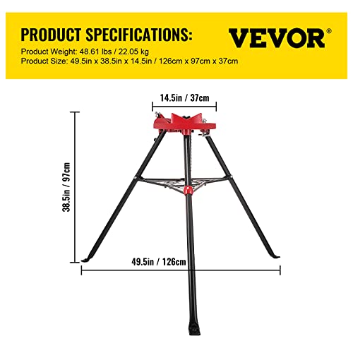 Mophorn 460-6 Tripod Pipe Chain Vise 1/8"-6" Capacity,Pipe Stand Portable Foldable Steel Legs,Pipe Jack Stands w/ Tool Tray, Tripod Stand Chain Vise Ideal for a Variety of Pipe Materials