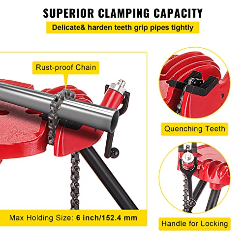 Mophorn 460-6 Tripod Pipe Chain Vise 1/8"-6" Capacity,Pipe Stand Portable Foldable Steel Legs,Pipe Jack Stands w/ Tool Tray, Tripod Stand Chain Vise Ideal for a Variety of Pipe Materials