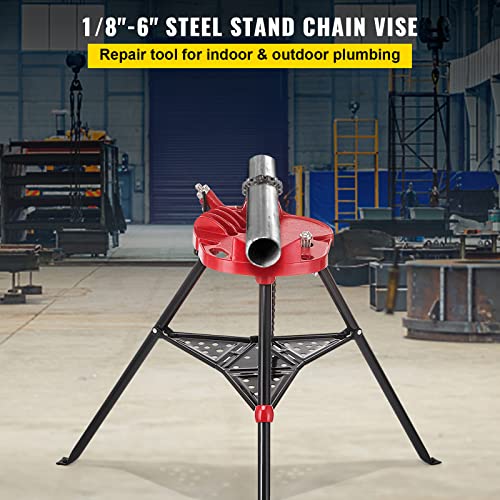 Mophorn 460-6 Tripod Pipe Chain Vise 1/8"-6" Capacity,Pipe Stand Portable Foldable Steel Legs,Pipe Jack Stands w/ Tool Tray, Tripod Stand Chain Vise Ideal for a Variety of Pipe Materials