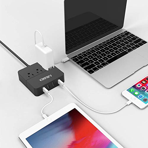 Kinfayv Power Strip with 4 USB Ports & 3 Outlets - Portable USB Strip Surge Protector Desktop Charging Station USB Power Cord with On/Off Switch & 5 Feet Cord for Travel, Hotel, Office