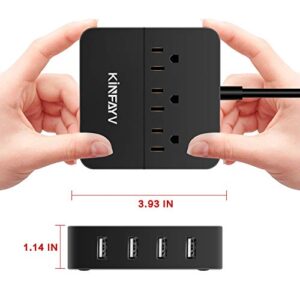 Kinfayv Power Strip with 4 USB Ports & 3 Outlets - Portable USB Strip Surge Protector Desktop Charging Station USB Power Cord with On/Off Switch & 5 Feet Cord for Travel, Hotel, Office