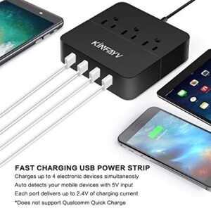 Kinfayv Power Strip with 4 USB Ports & 3 Outlets - Portable USB Strip Surge Protector Desktop Charging Station USB Power Cord with On/Off Switch & 5 Feet Cord for Travel, Hotel, Office