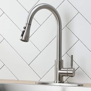 ikebana kitchen faucet with pull down sprayer,brushed nickel kitchen faucet,high arc single handle single hole stainless steel pull out kitchen sink faucet with deck plate faucet for kitchen sink