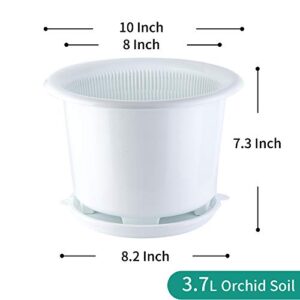 Meshpot 8 Inch Orchid Pots with Holes and Saucers,Double Layer Plastic Large Orchid Planter Pot,Flower Pots for Indoor Outdoor Flower Plants,Orchids,Herbs,Snake Plants and Succulents