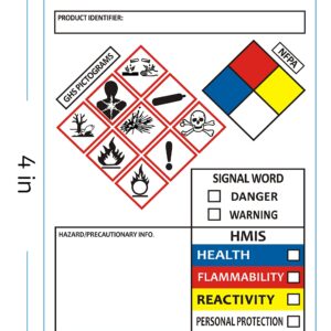 SDS OSHA Data Labels for Chemical Safety 4 x 3 Inches | Roll of 250 MSDS Stickers with GHS Pictograms & Perforated Edges for Easy Separating | HMIS & Hazard Compliant | Secondary Containers