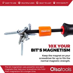 Bit Magnetizer Ring and Demagnetizer by Olsa Tools | Screwdriver Bit Drive Holder for Magnetic Driver Bits | Powerful Neodymium Magnet | Works With Allen/Hex Keys